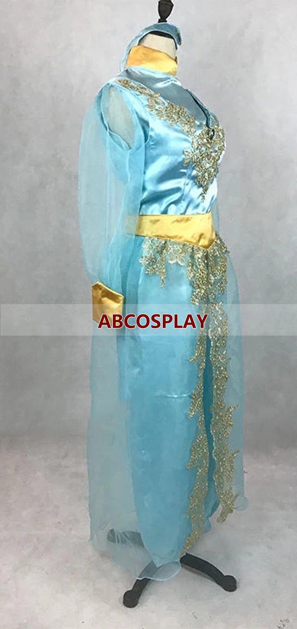 Aladdin And Hips Lamp Jasmine Princess Dress Satin With Chiffon Sleeves Cosplay Costumes