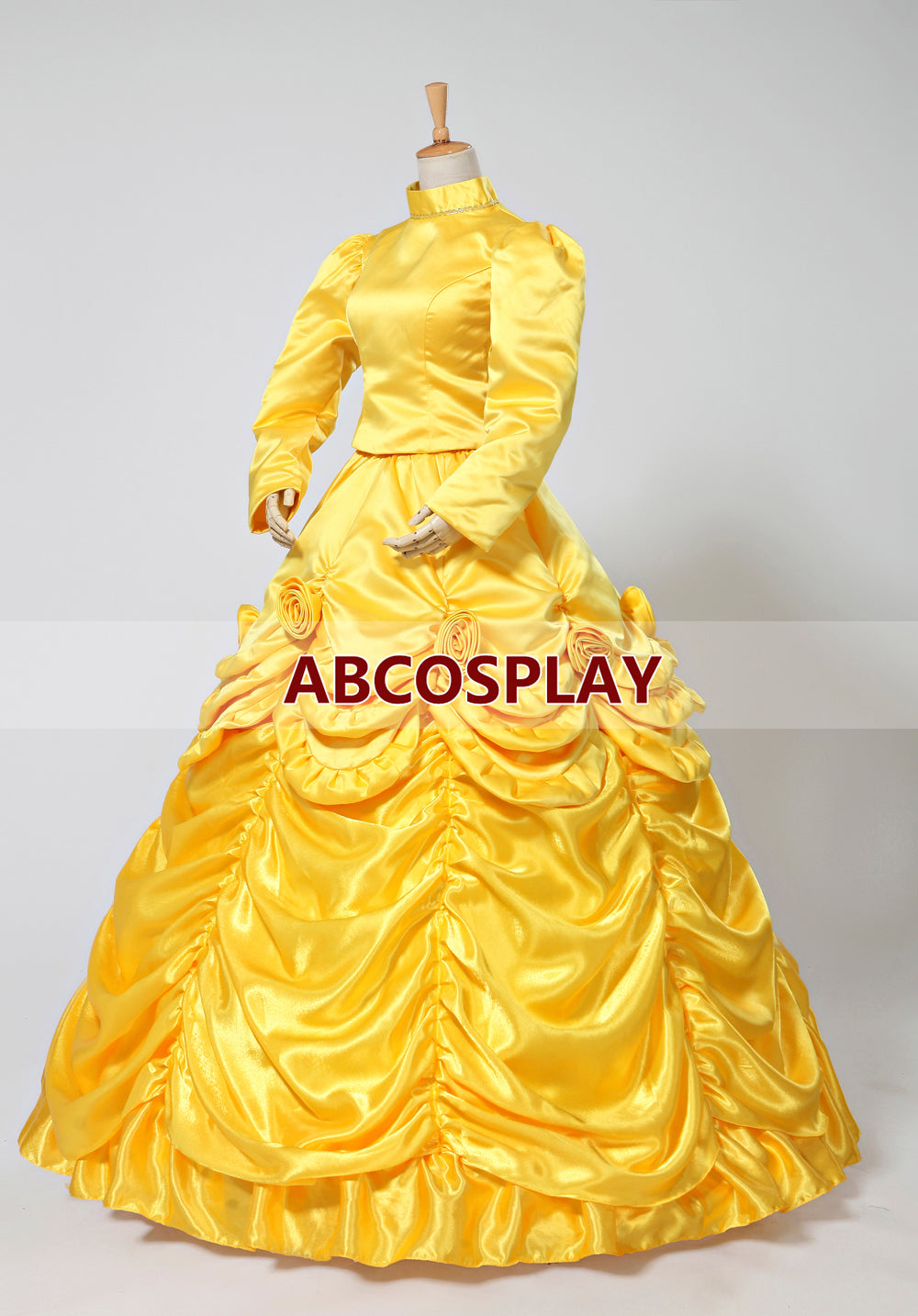 Princess Beauty And The Beast Belle Gold Yellow Dress Winter Cosplay Costume