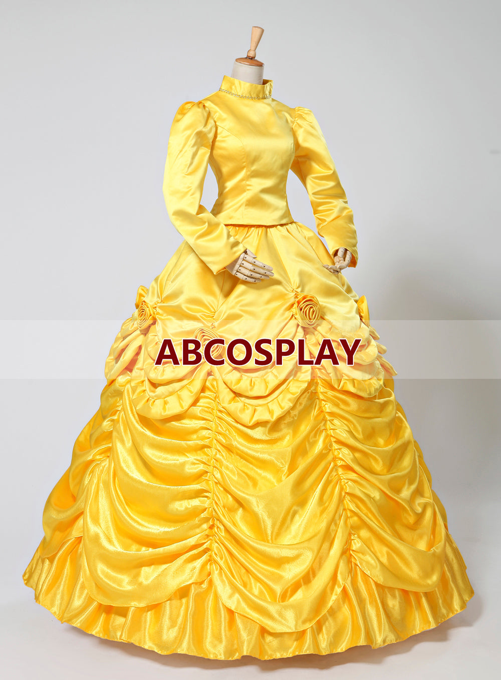 Princess Beauty And The Beast Belle Gold Yellow Dress Winter Cosplay Costume