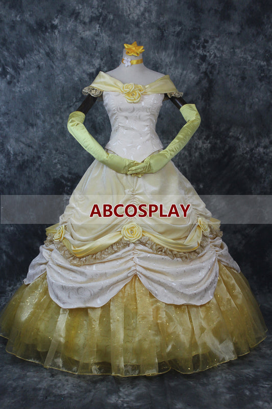 Beauty And The Beast Belle Princess Dress Lace Tie Cosplay Costume