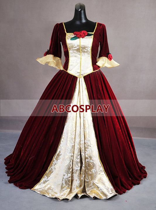 Beauty And The Beast Belle Velvet Princess Dress Cosplay Costume