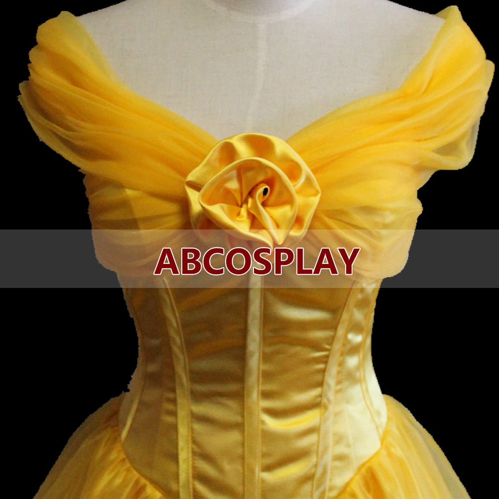 Princess Beauty And The Beast Belle Yellow Dress Cosplay Costumes