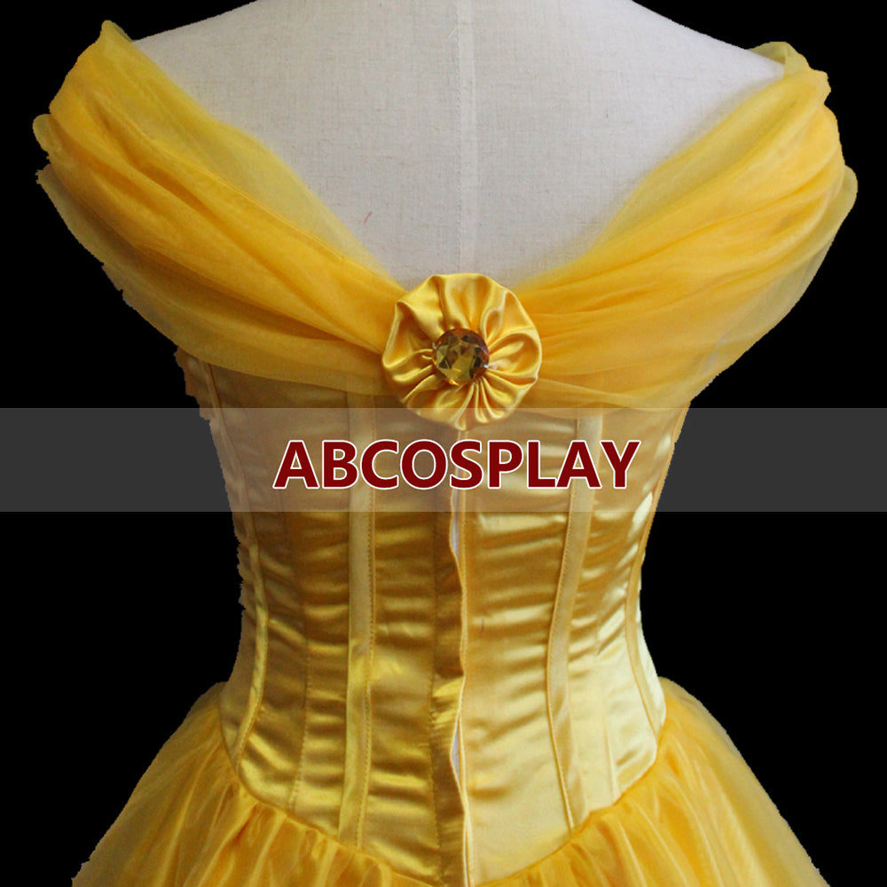 Princess Beauty And The Beast Belle Yellow Dress Cosplay Costumes