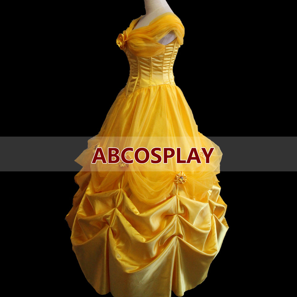 Princess Beauty And The Beast Belle Yellow Dress Cosplay Costumes