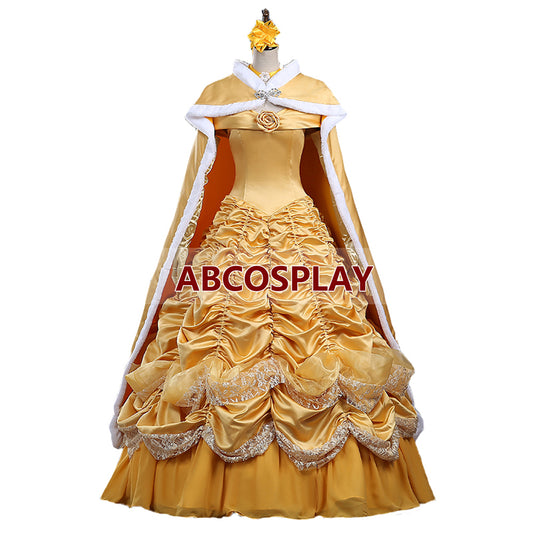 Beauty And The Beast Gold Yellow Princess Dress Cosplay Costumes