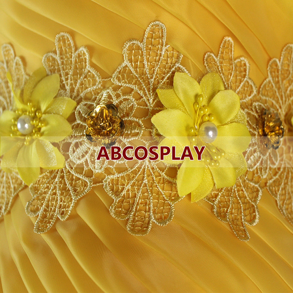 Princess Beauty And the Beast Belle Dress Yellow Movie Cosplay Costumes