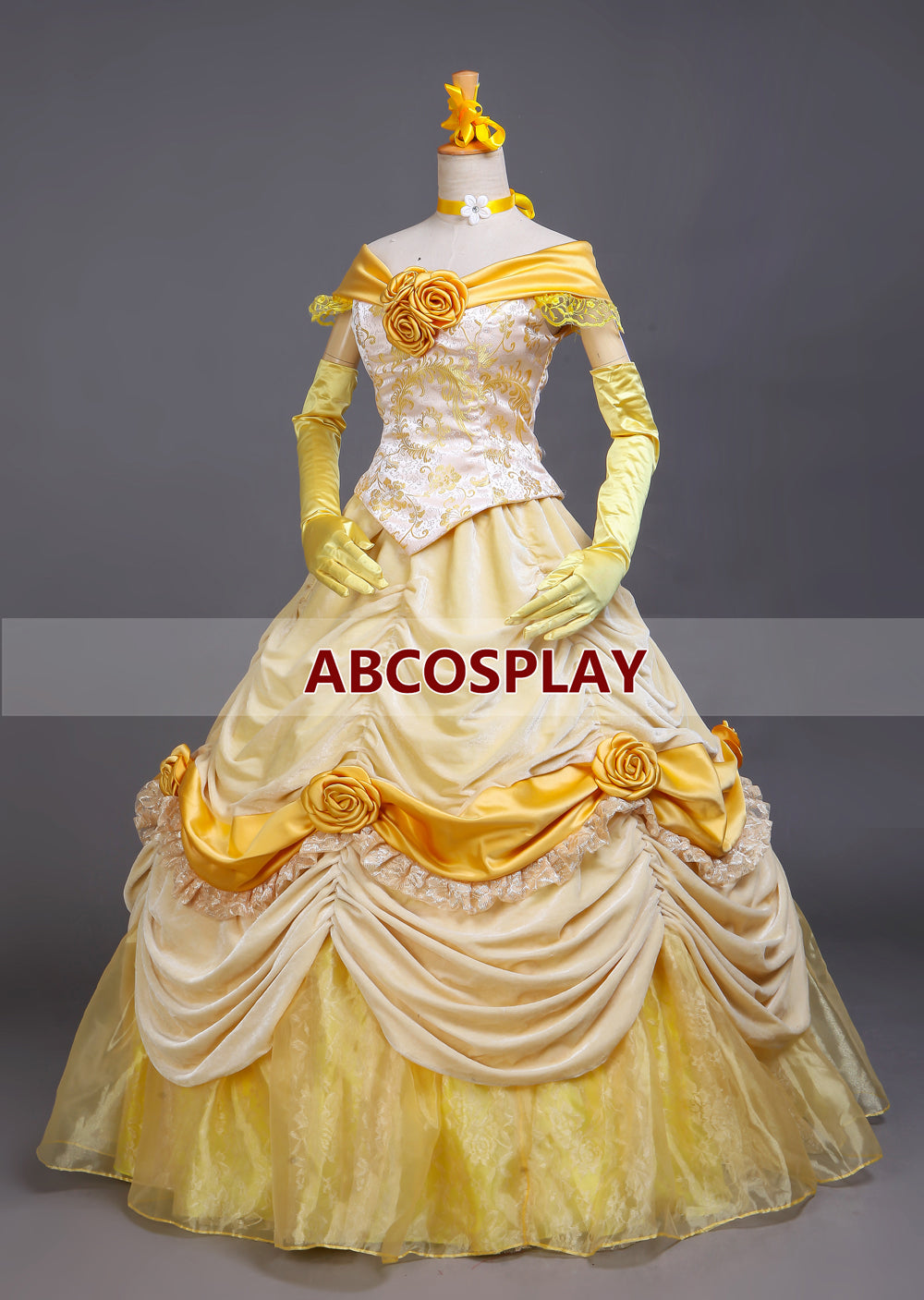 Beauty And the Beast Belle Princess Dress Yellow Satin Cosplay Costume
