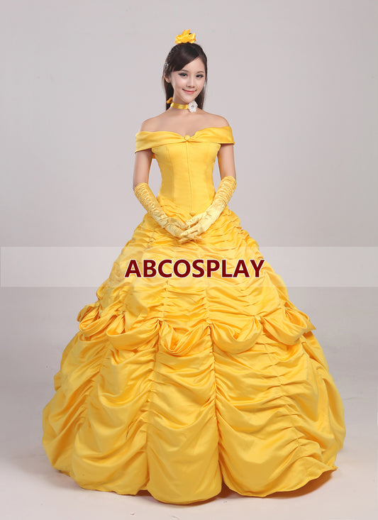 Beauty and The Beast Belle Princess Dress Yellow Woman Cosplay Costume