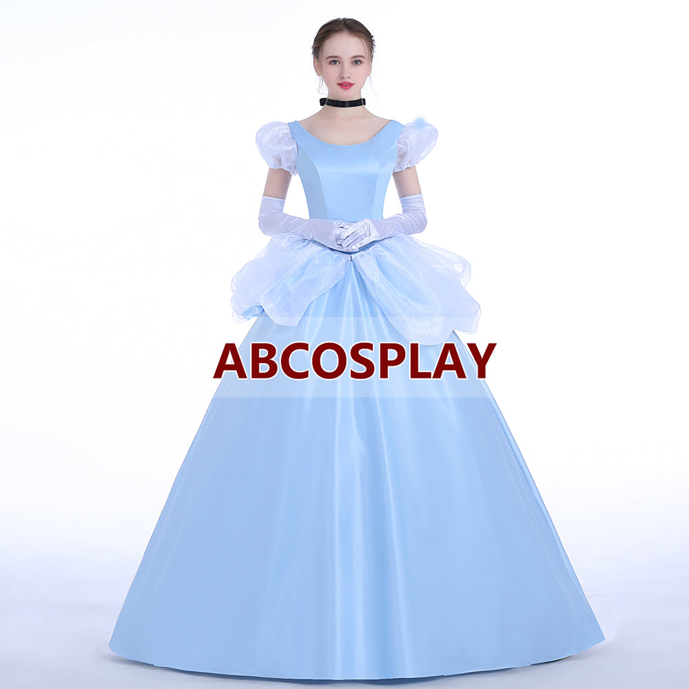 Princess Cinderella Blue Satin Dress Cosplay Costumes