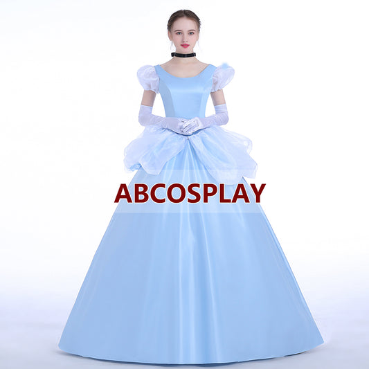 Princess Cinderella Blue Satin Dress Cosplay Costumes