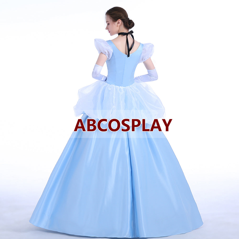 Princess Cinderella Blue Satin Dress Cosplay Costumes