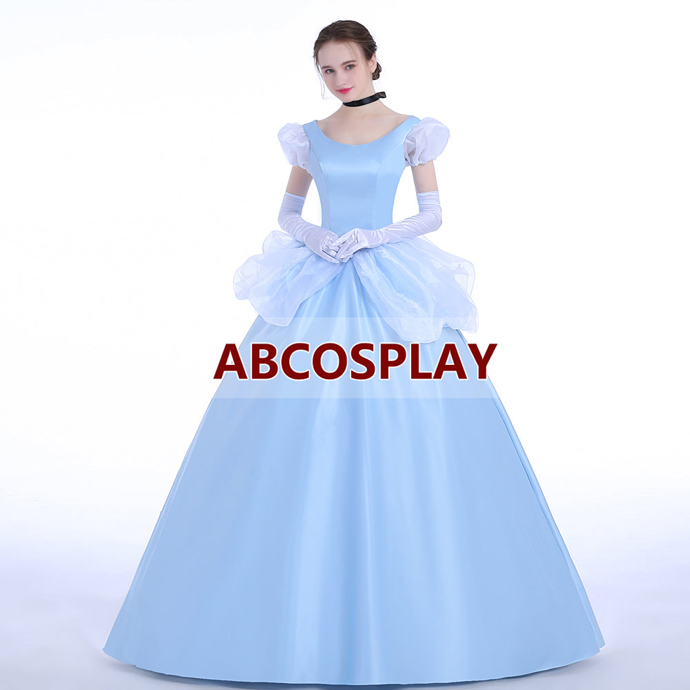 Princess Cinderella Blue Satin Dress Cosplay Costumes