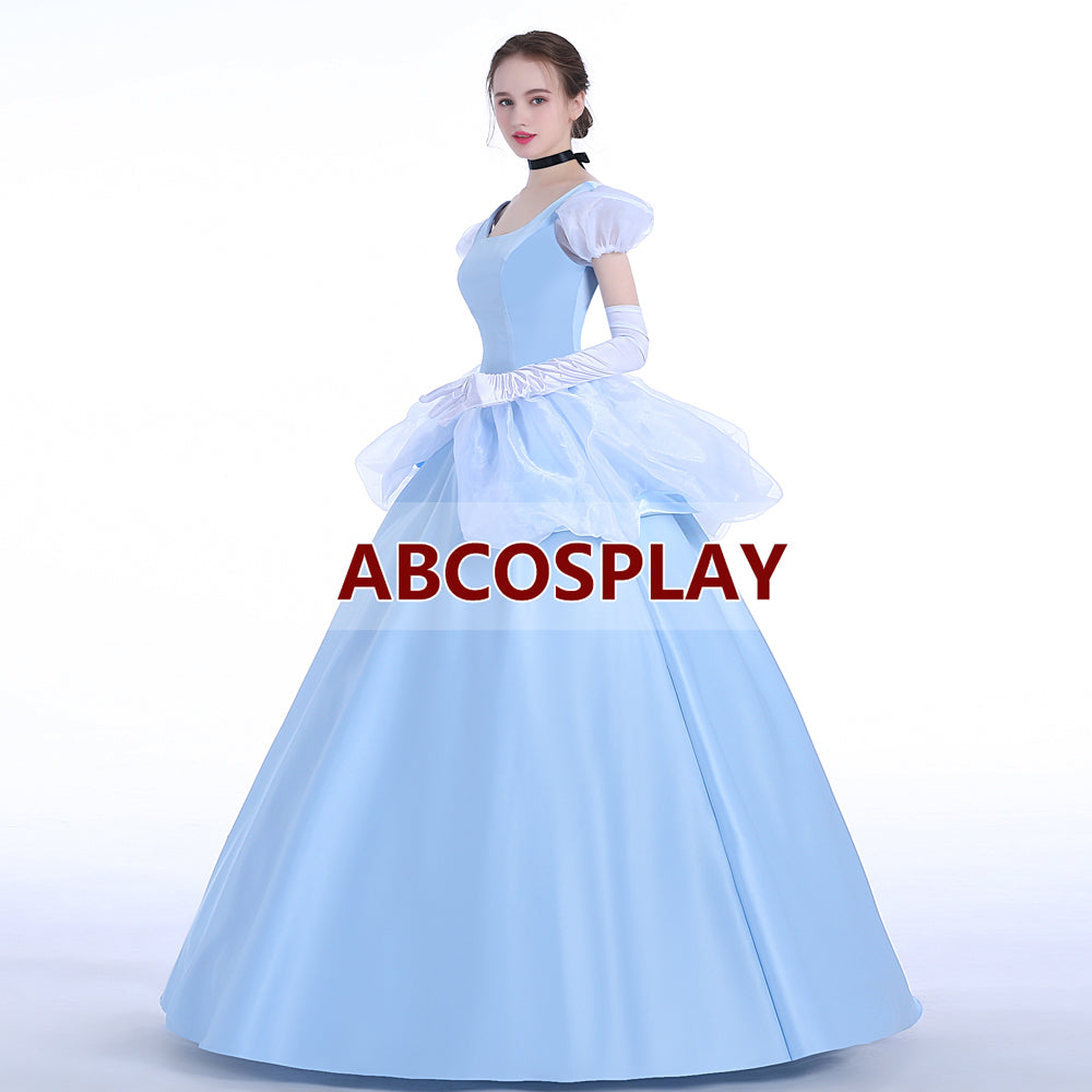 Princess Cinderella Blue Satin Dress Cosplay Costumes