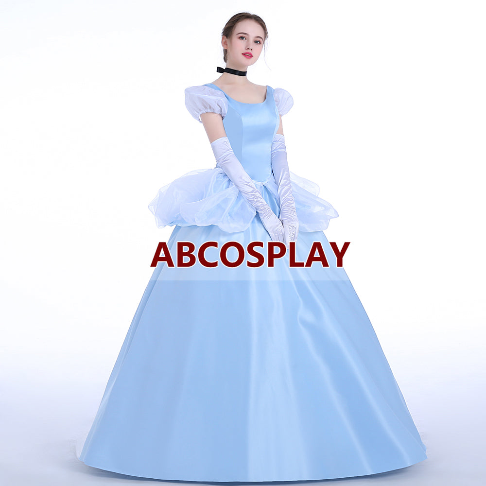 Princess Cinderella Blue Satin Dress Cosplay Costumes