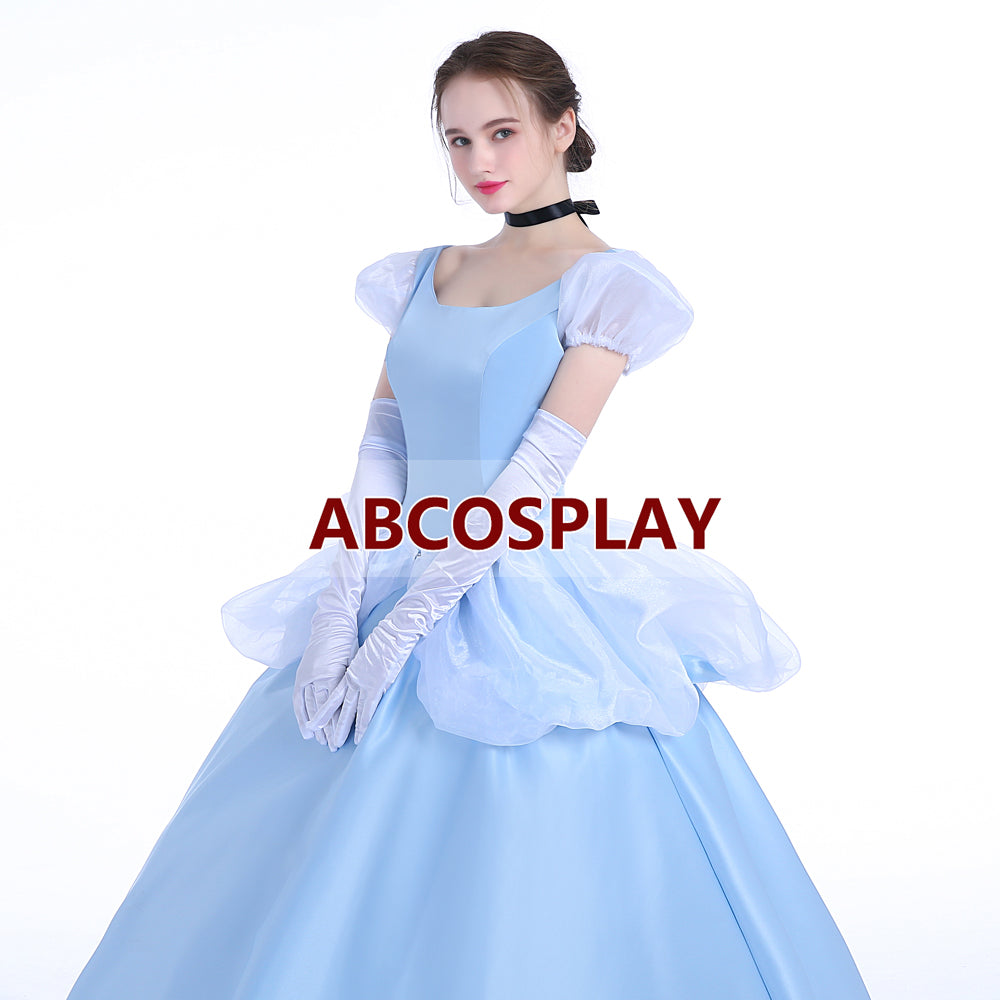 Princess Cinderella Blue Satin Dress Cosplay Costumes