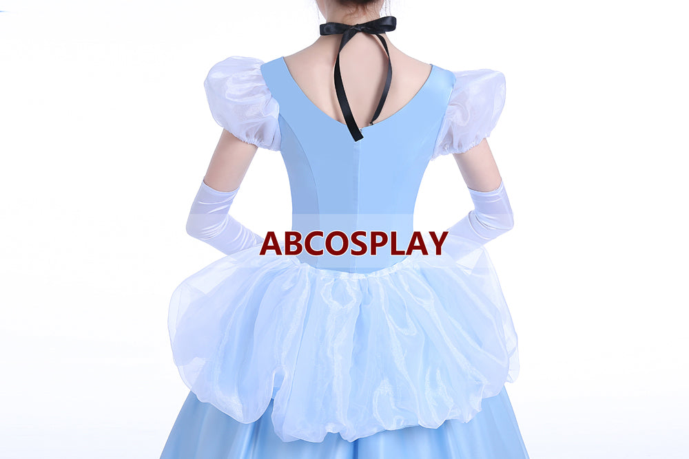 Princess Cinderella Blue Satin Dress Cosplay Costumes