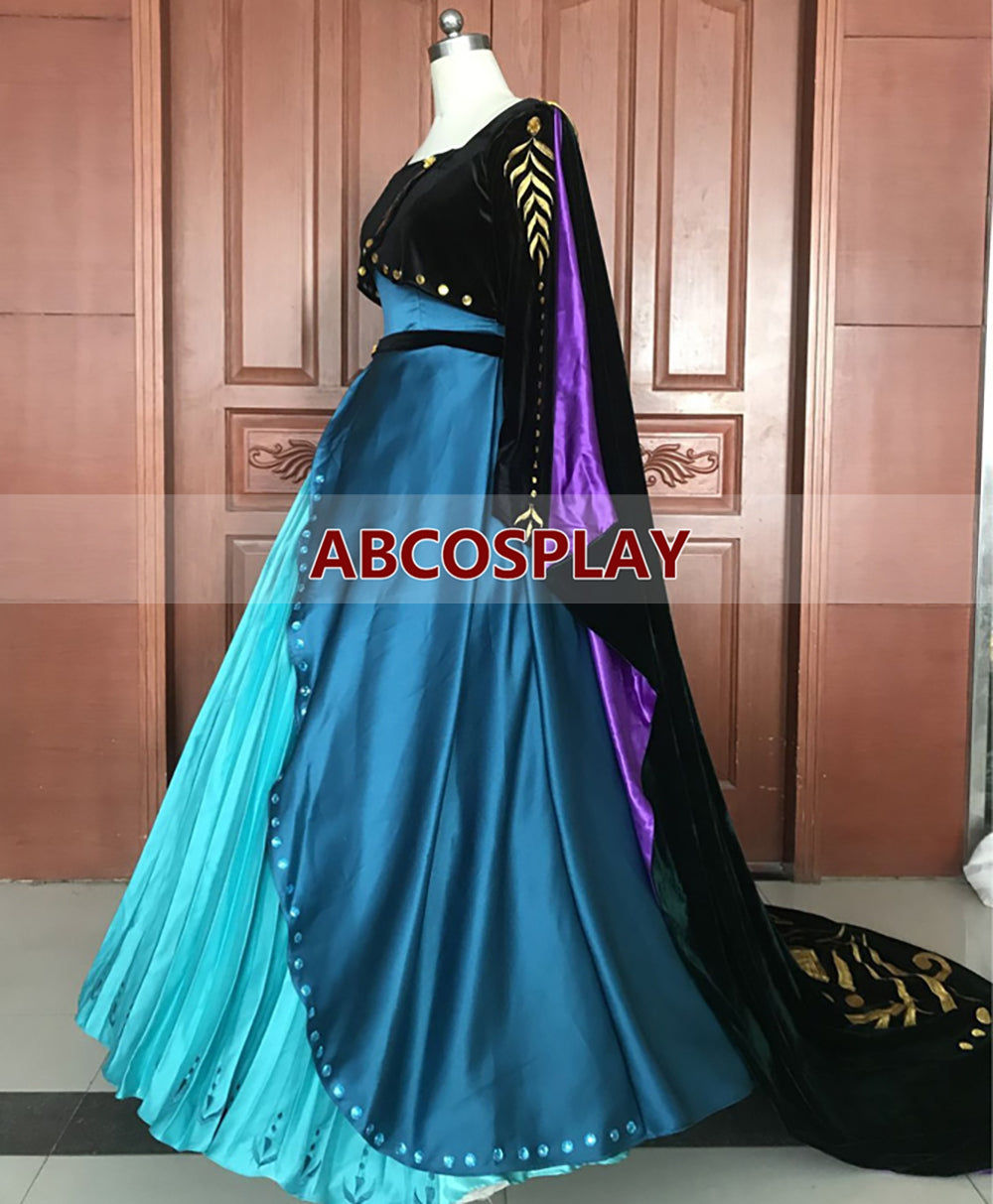 Princess Frozen 2 Anna Embroidery Dress Cosplay Costume Luxury Style