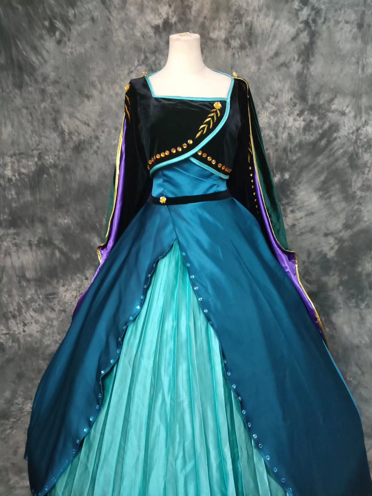 Frozen Anna Priness Embroidery Dress Cosplay Costumes