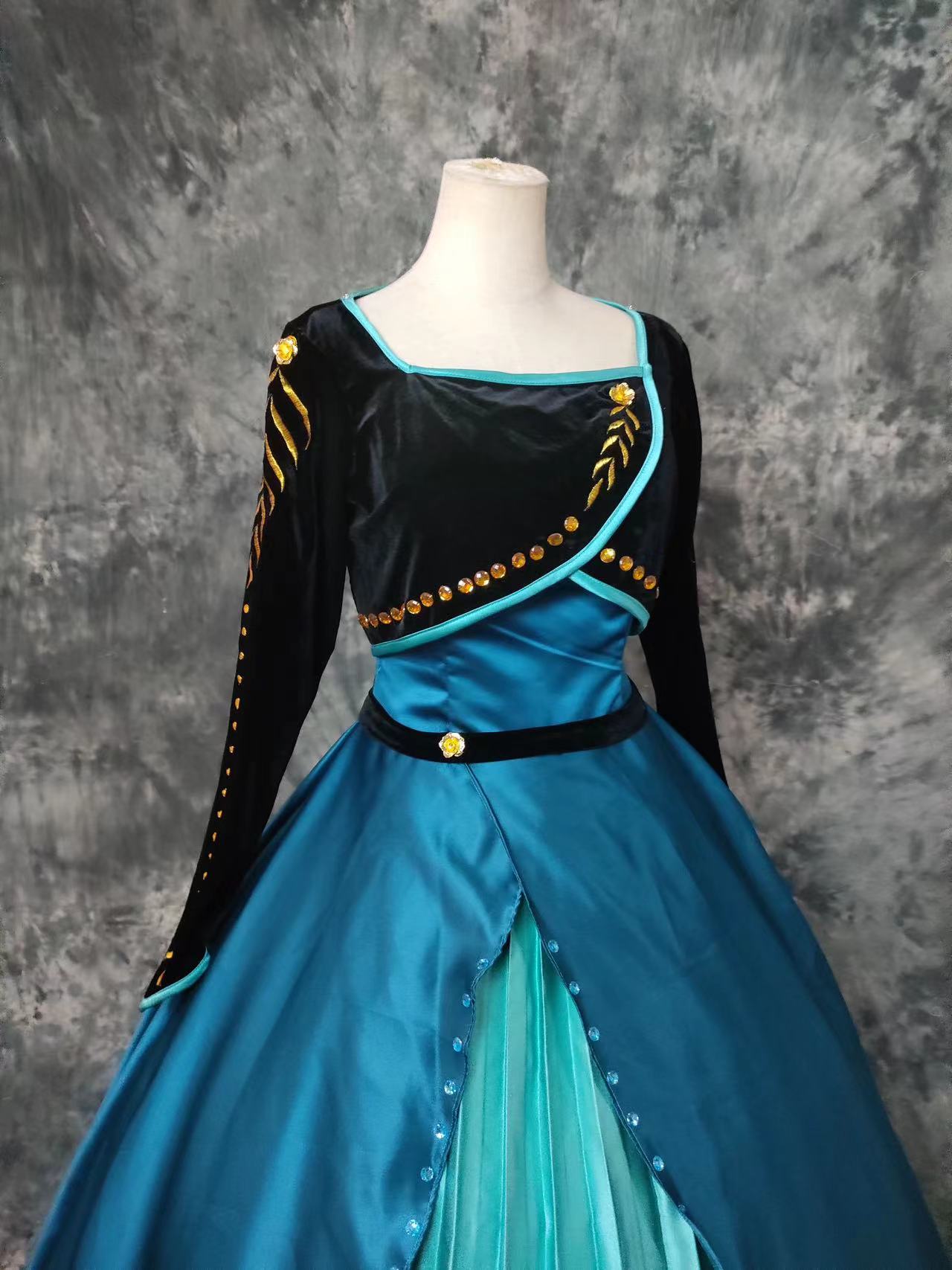 Frozen Anna Priness Embroidery Dress Cosplay Costumes