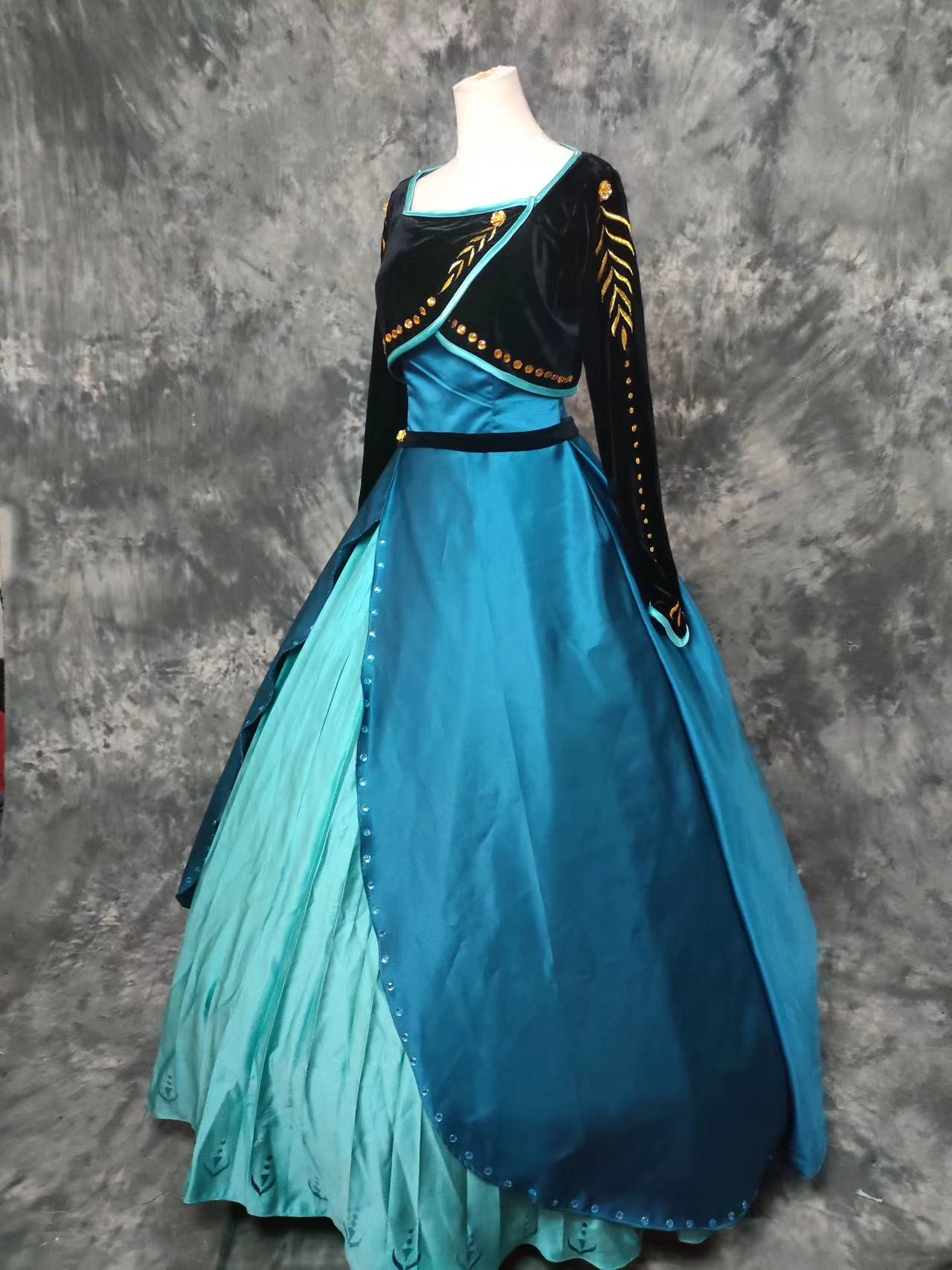 Frozen Anna Priness Embroidery Dress Cosplay Costumes