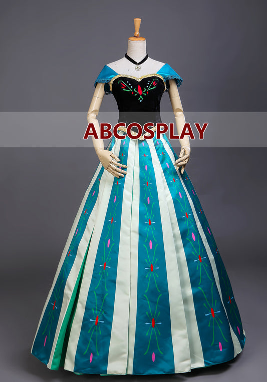 Princess Frozen Anna Printed Dress Cosplay Costume