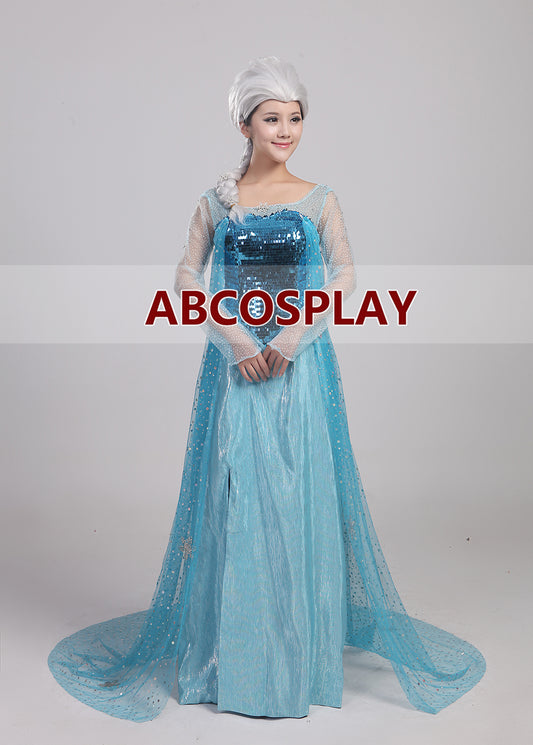 Frozen Elsa Princess Dress Cape Cosplay Costume Sequin