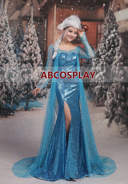 Frozen Elsa Princess Dress Cape Woman Cosplay Costume Style A
