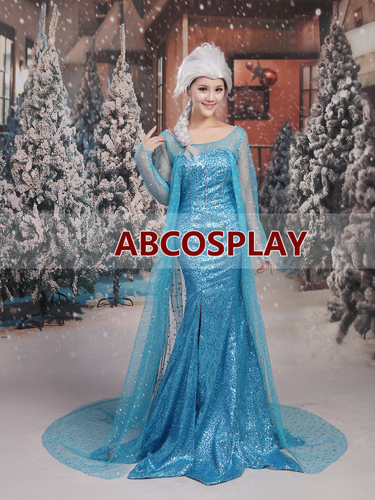 Frozen Elsa Princess Dress Cape Woman Cosplay Costume