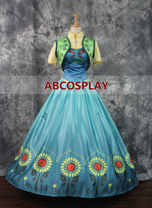 Frozen Fever Anna Printed Dress Cosplay Costume