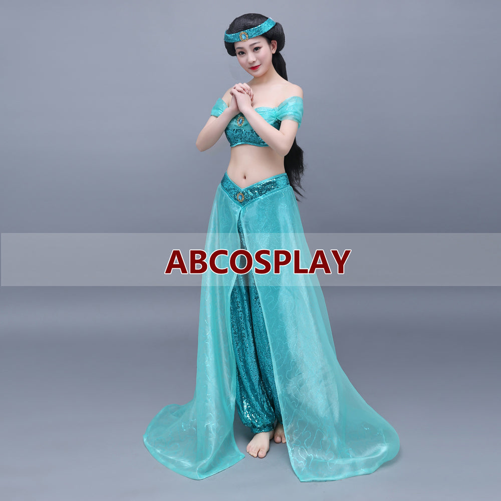 Aladdin Princess Jasmine Dress Aladdin Dress Lake Green Classic Cosplay Costumes