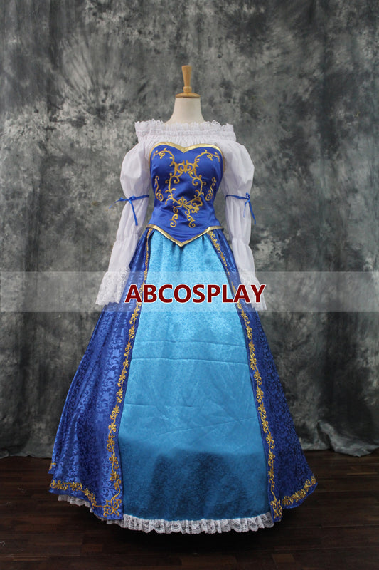Sleeping Beauty Auroa Blue Brocade Dress Woman Cosplay Costume Adult Girls