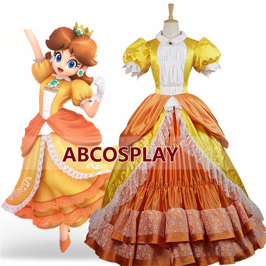 Super Mario Princess Peach Daisy Yellow Dress Cosplay Costume