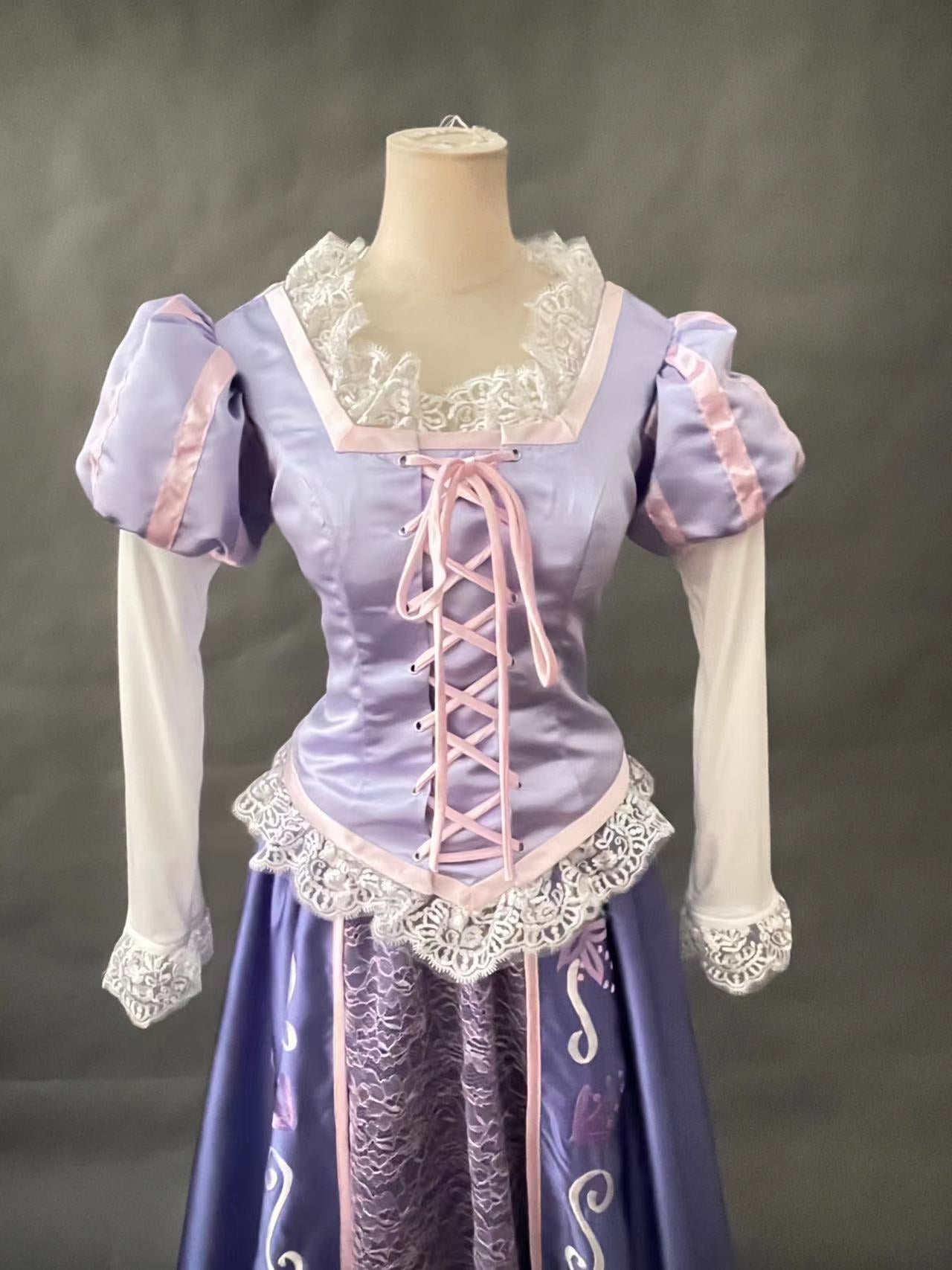 Tangled Rapunzel Embroidery Princess Dress Cosplay Costume