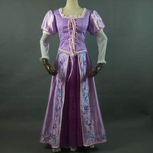 Tangled Princess Rapunzel Embroidery Dress Cosplay Costume