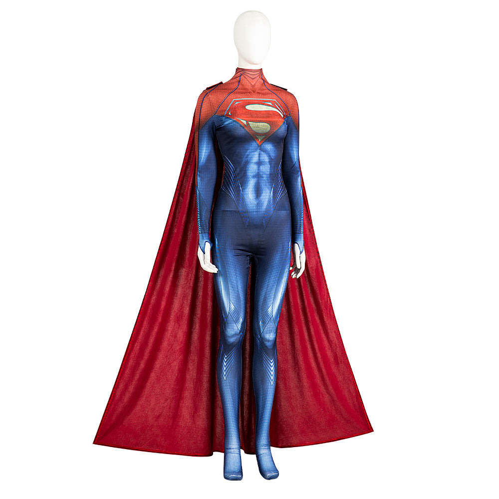 The Flash Supergirl Kara Zor-El Cosplay Costume Jumpsuit Cape Halloween Free Shipping