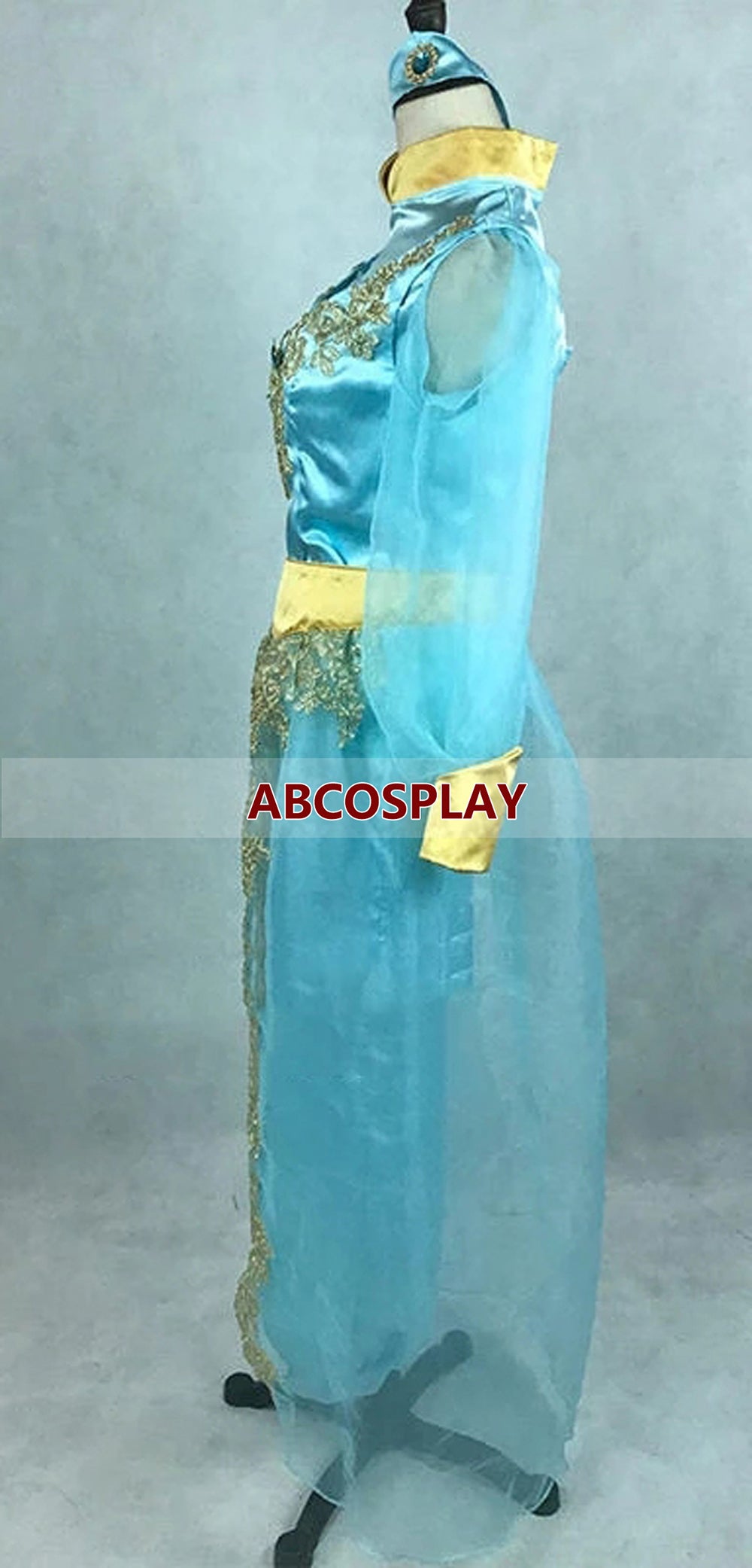 Aladdin And Hips Lamp Jasmine Princess Dress Satin With Chiffon Sleeves Cosplay Costumes