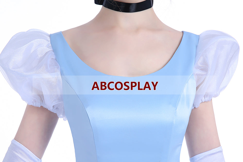 Princess Cinderella Blue Satin Dress Cosplay Costumes