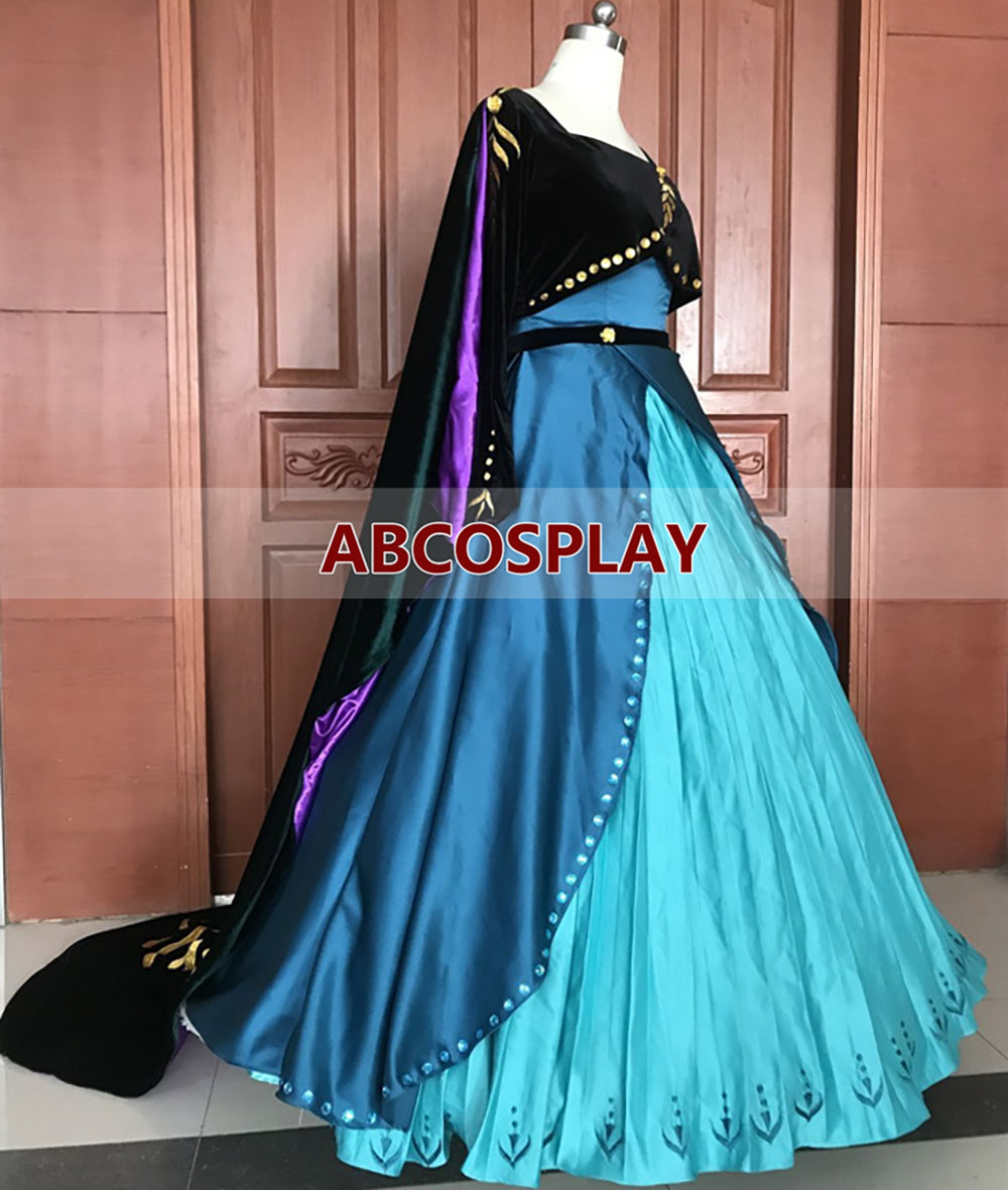 Princess Frozen 2 Anna Embroidery Dress Cosplay Costume Luxury Style