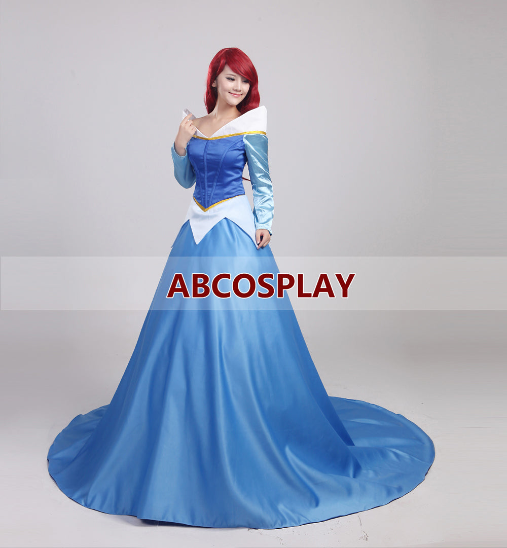 Sleeping Beauty Auroa Blue Dress Cosplay Costume Adult Girls