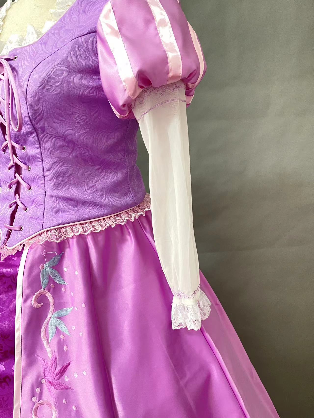 Tangled Princess Rapunzel Dress Embroidery Cosplay Costume