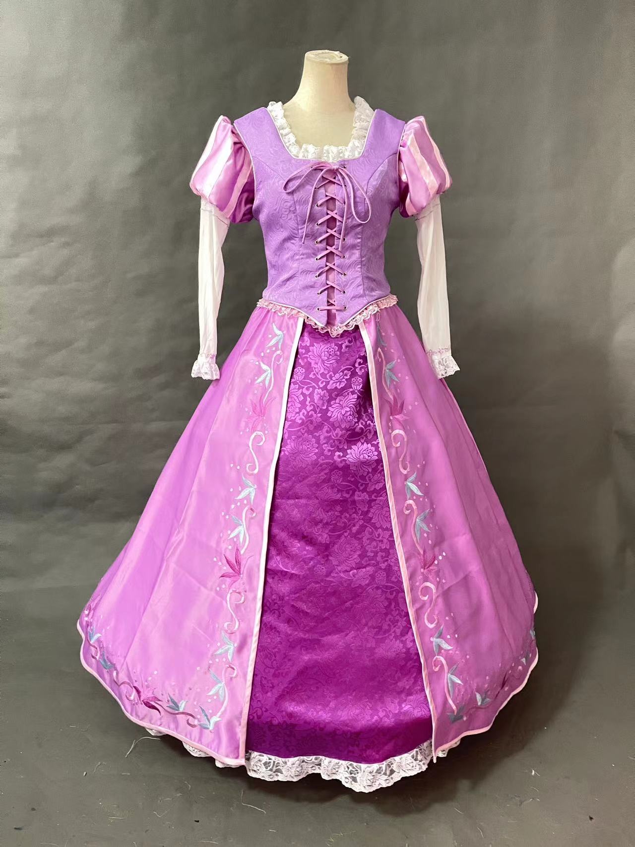 Tangled Princess Rapunzel Dress Embroidery Cosplay Costume