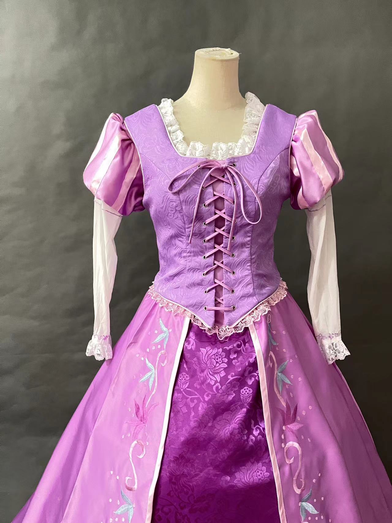 Tangled Princess Rapunzel Dress Embroidery Cosplay Costume