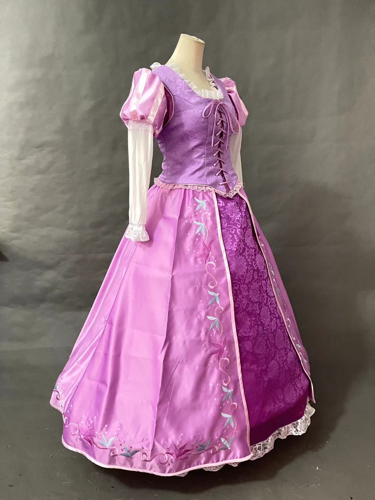 Tangled Princess Rapunzel Dress Embroidery Cosplay Costume