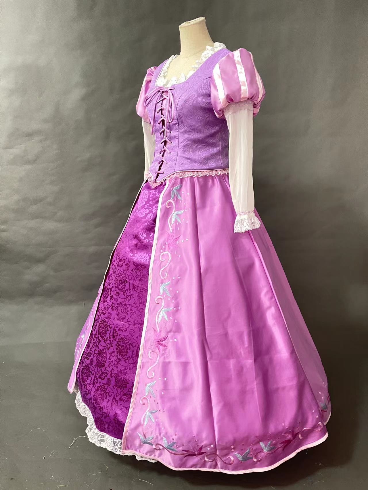 Tangled Princess Rapunzel Dress Embroidery Cosplay Costume