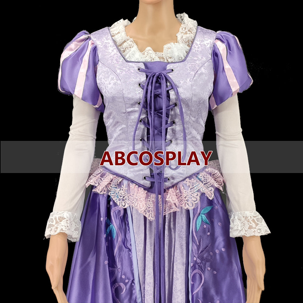 Tangled Rapunzel Embroidery Dress Cosplay Costume