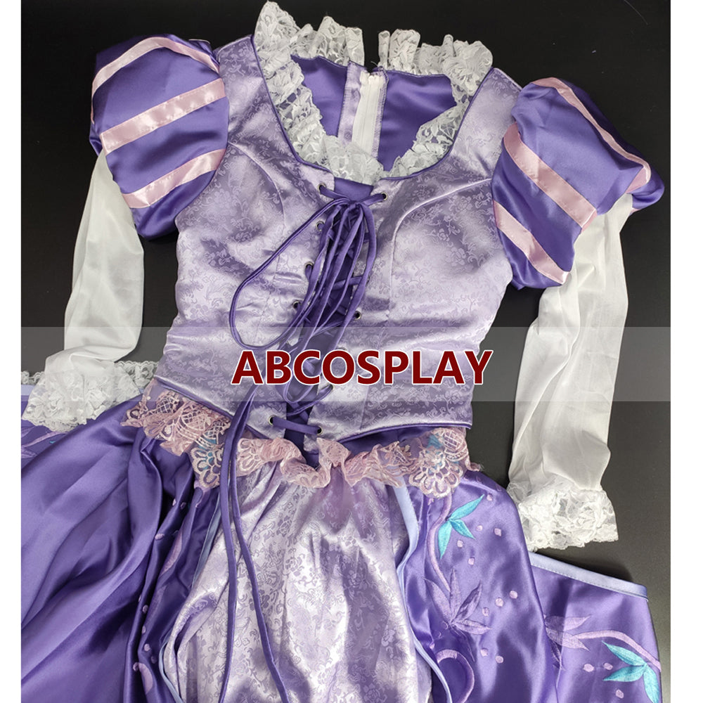 Tangled Rapunzel Embroidery Dress Cosplay Costume